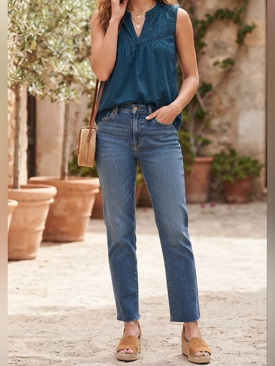 J. Crew Tops - Crew Sleeveless Blouse - Blue Eyelet Yoke Detail size S ❤️